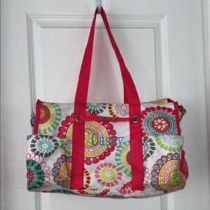 Thirty-One Floral Tote with Red Straps